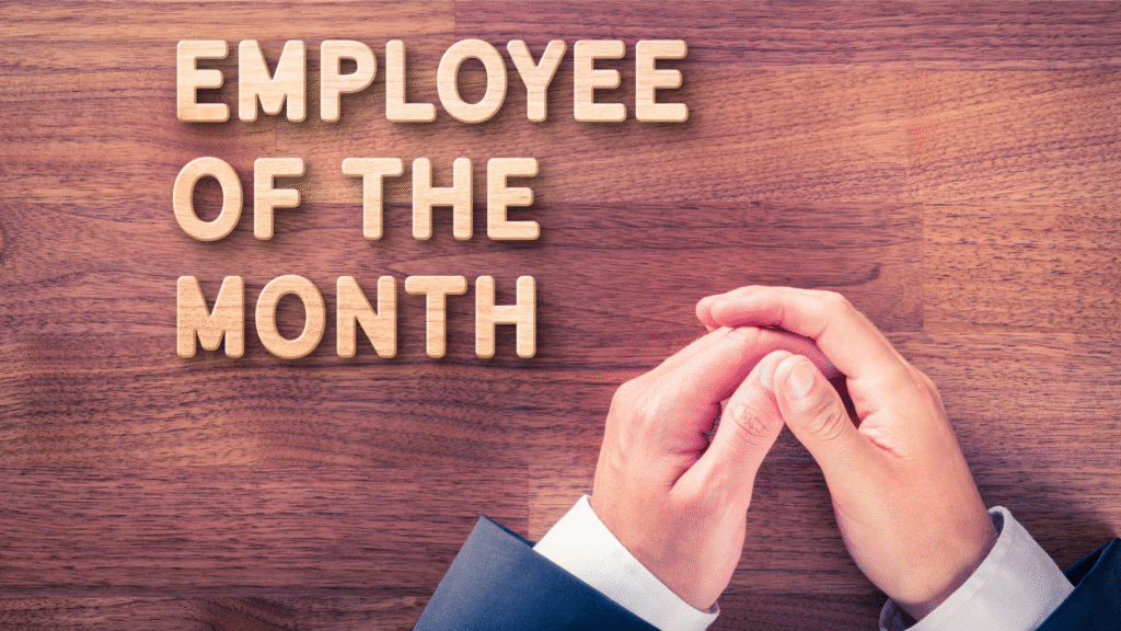 Employee of the Month script with folded hands.